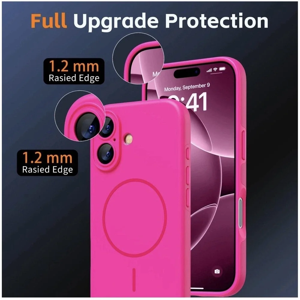 iPhone 17 Magnetic Phone Case Hot Pink Matte Slim Shockproof‎ Protective Cover